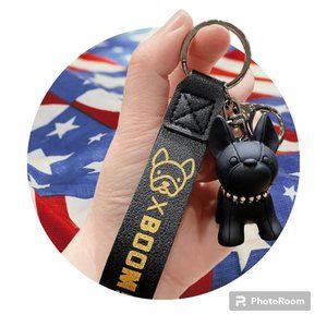 Black Punk PU Leather Strap Dog Keychain